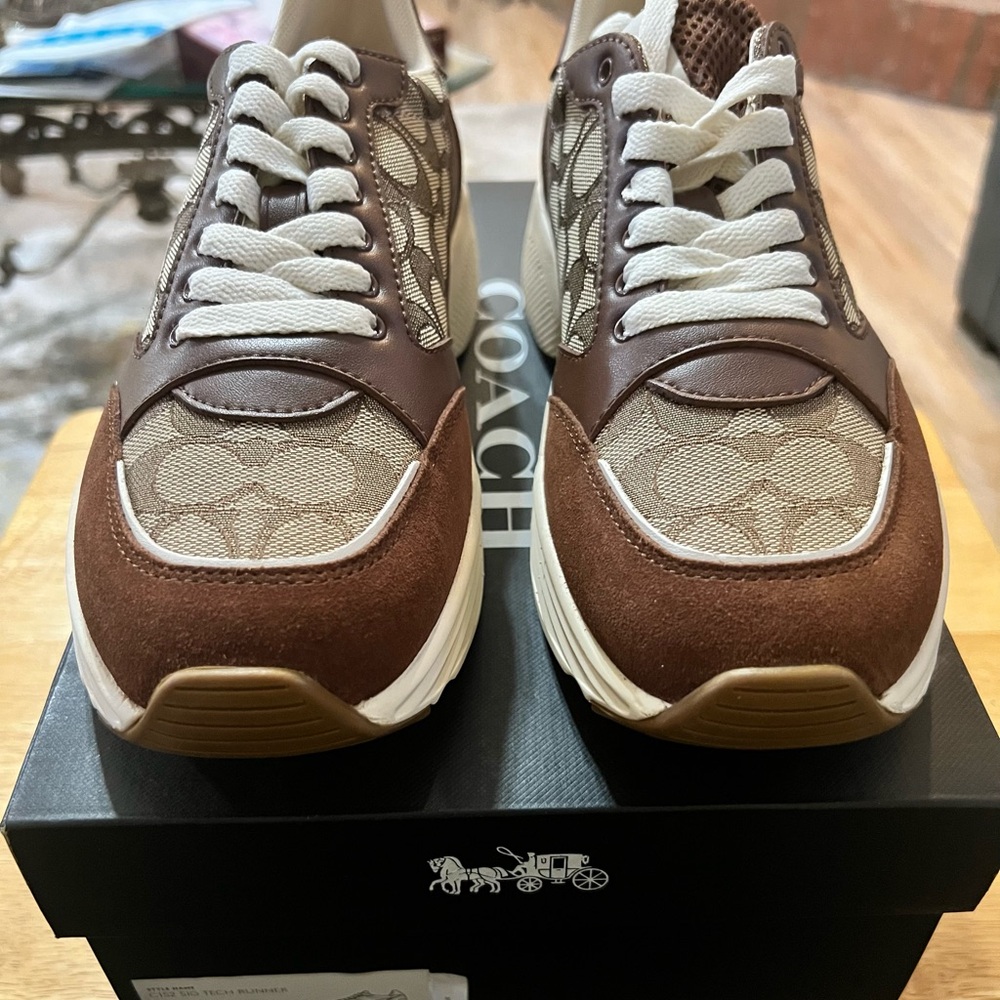 Coach Brown Sneakers with Stylish Monogram Pattern - New-Never Worn